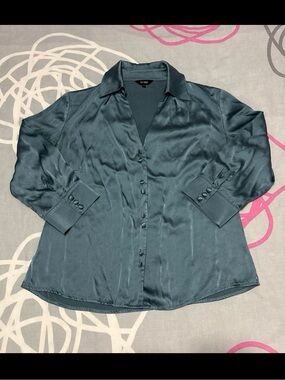 Hobbs Teal Silk Collared Blouse